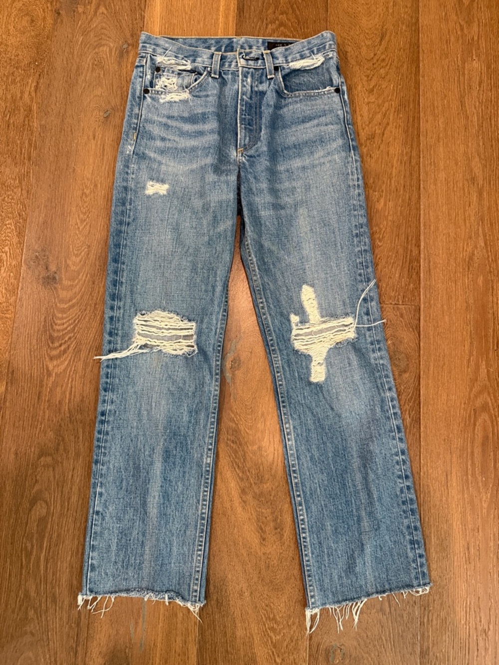 rag & bone Medium Blue Distressed Relaxed Jeans